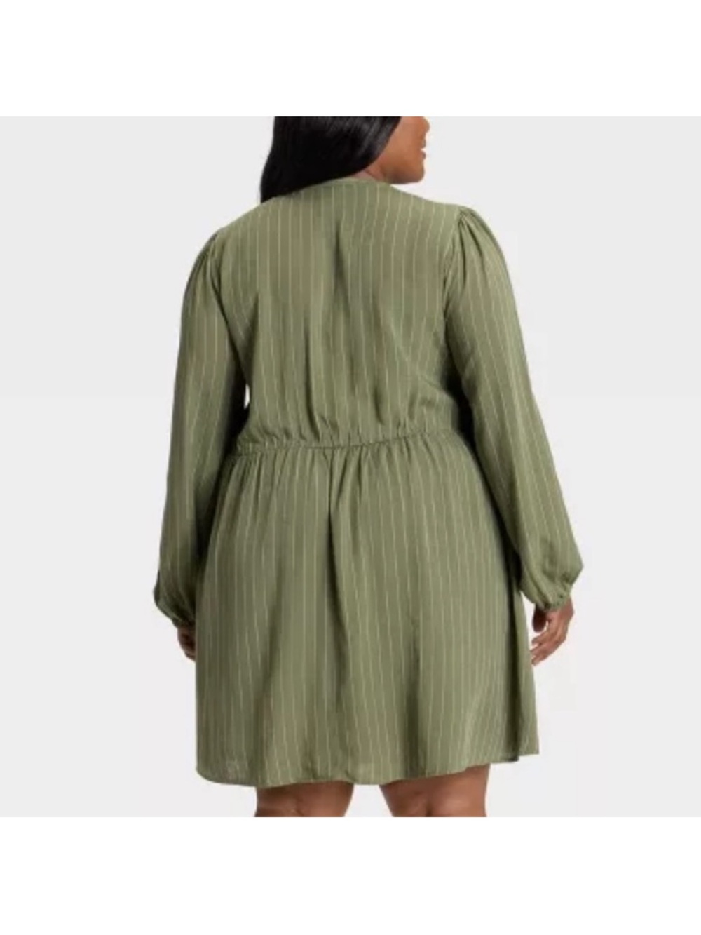 Ava & Viv Olive Green Smocked Waist Long-Sleeve Mini Dress - Picture 3 of 6